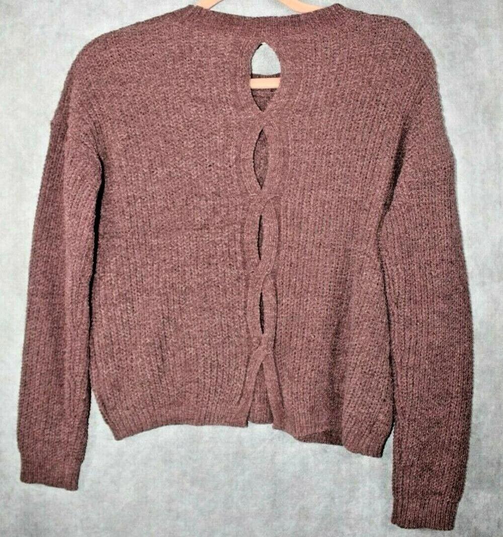 Hippie Rose Sweater Womens Small Purple Acrylic Chunky-Knit Crewneck Pullover